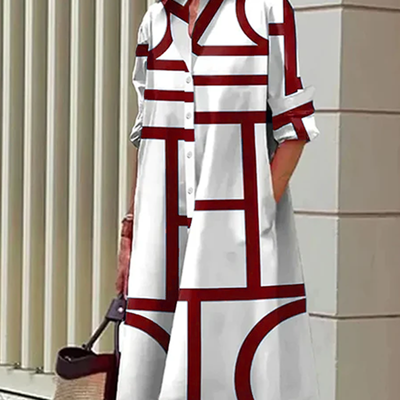 Collared Button-Front Midi Shirt Dress with Side Pockets