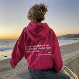 Women's Graphic Hoodie with Inspirational Quote Back Print and Long Sleeves