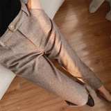 High-Waisted Straight-Leg Herringbone Trousers