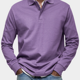 Long Sleeve Polo Shirt with Button Collar