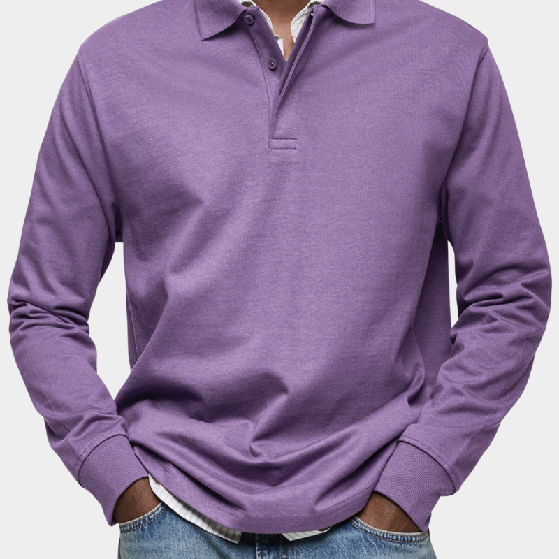 Long Sleeve Polo Shirt with Button Collar