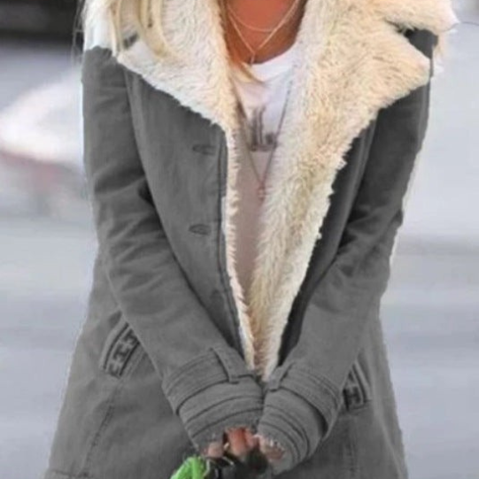 Women's Winter Coat with Faux Fur-Look Collar and Button Front for Everyday Wear