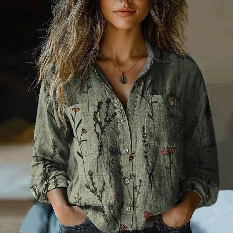 Maribel | Casual Bohemian Printed Blouse Women Button-Up Top