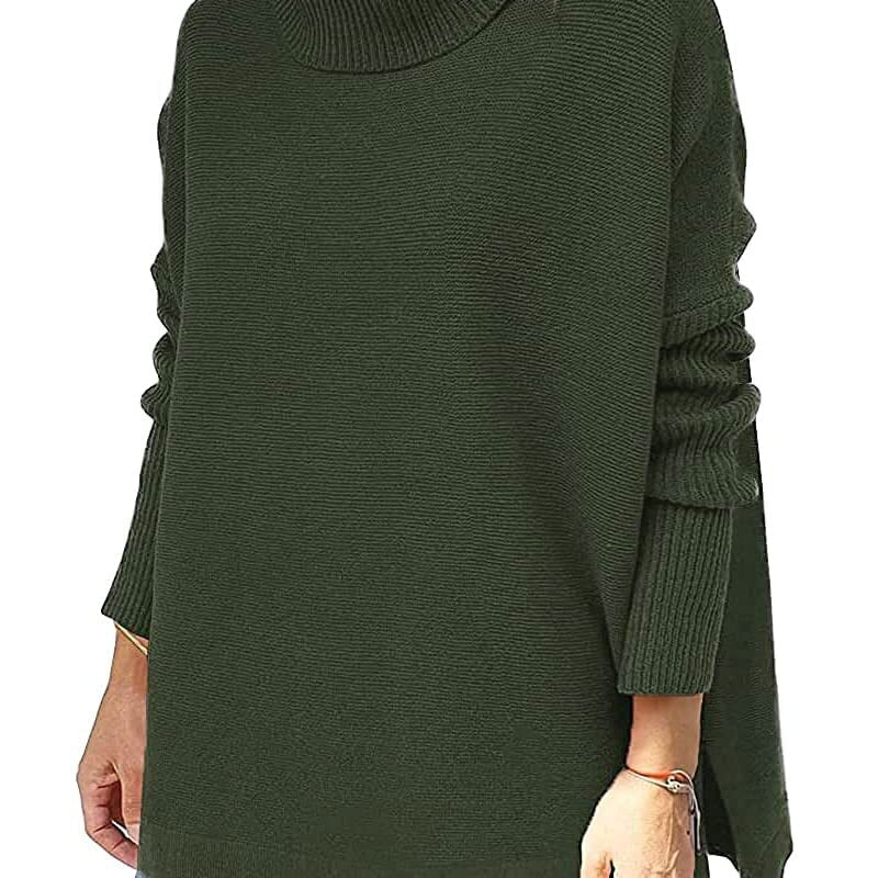 Oversized Turtleneck Sweater with Split Hem