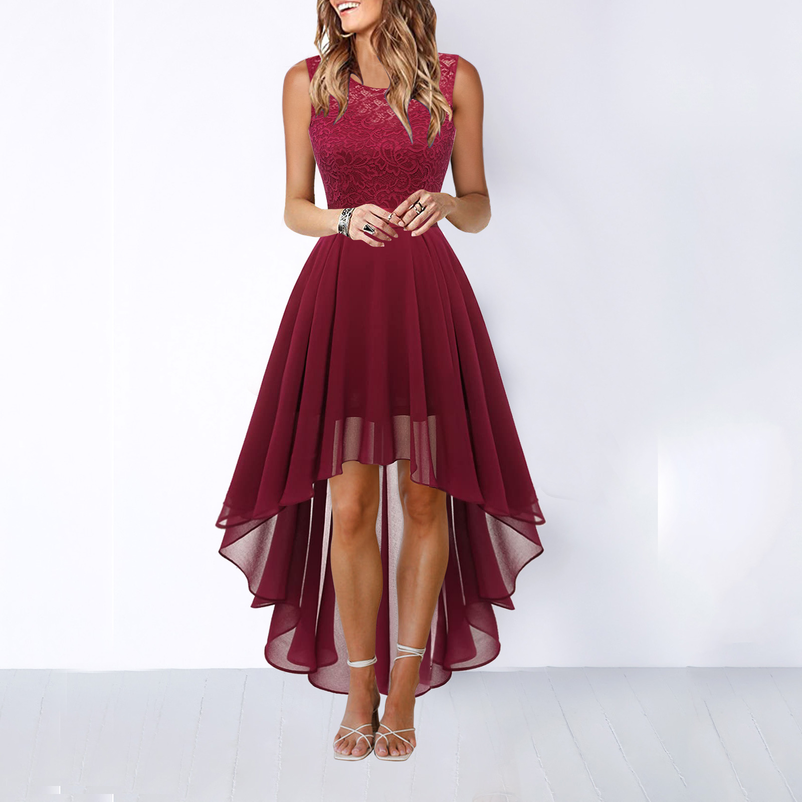 Sleeveless Floral Lace Midi Dress