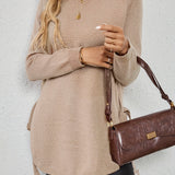 Long Sweater with Side Slits and Long Sleeves