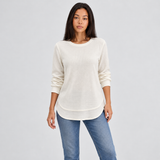 Women's Long Sleeve Top with Round Neck and Layered Curved Hem for Everyday Wear