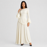 Ruffle A-Line Maxi Dress with Bell Sleeves