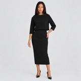 Boat Neck Top and High-Waist Midi Skirt Set