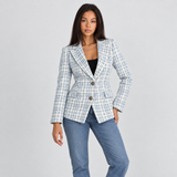 Tailored Plaid Blazer with Button-Front and Notched Lapel