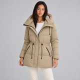 Quilted Hooded Parka Jacket with Drawstring Waist