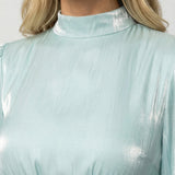 Pleated Maxi Dress with Mock Neck and Ruched Waist