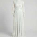 Pleated Maxi Dress with Mock Neck and Ruched Waist