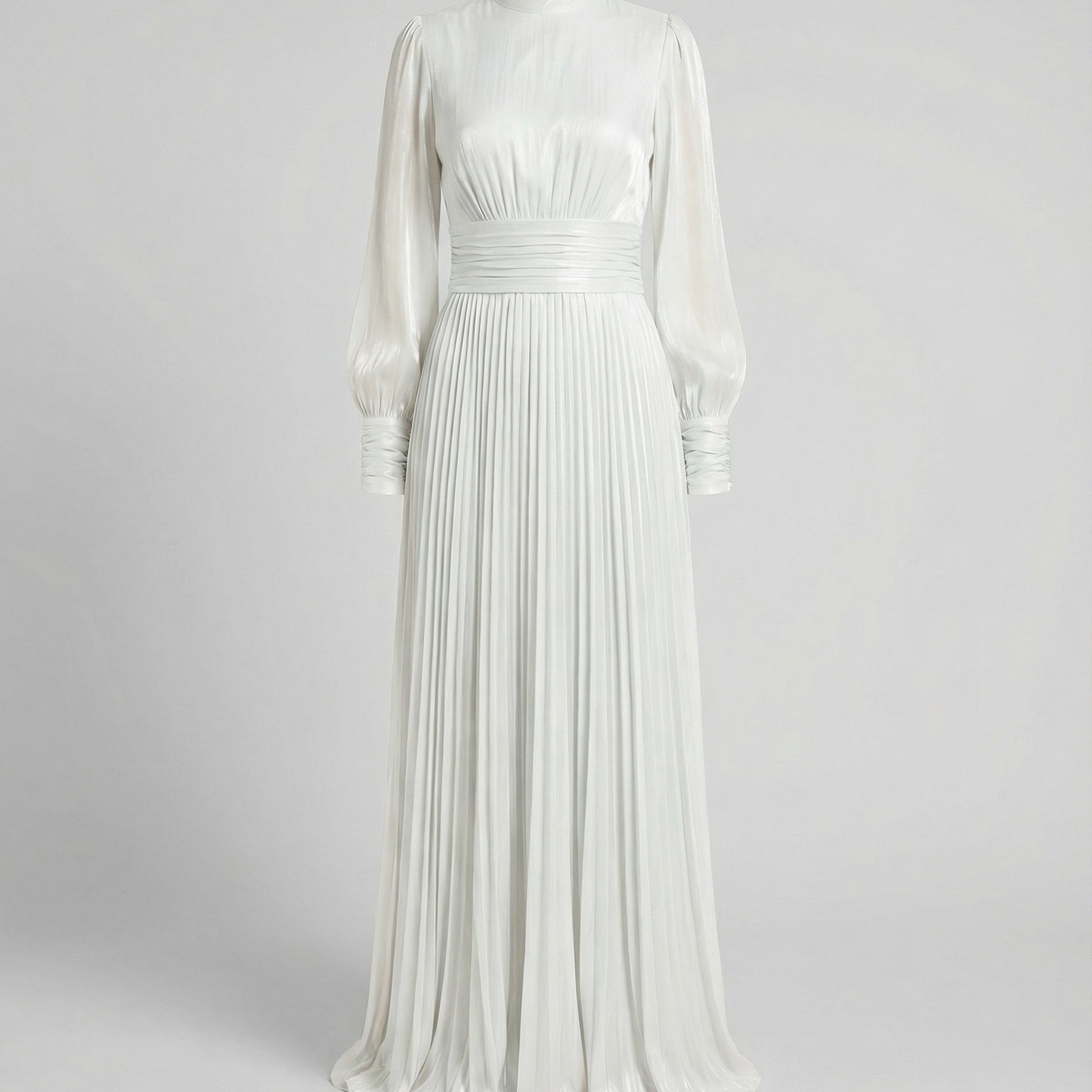 Pleated Maxi Dress with Mock Neck and Ruched Waist
