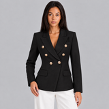 Double Breasted Blazer with Peak Lapel and Flap Pockets