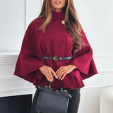 Women's Cape Jacket with High Neck and Wide Sleeves for Office Wear