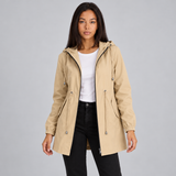 Long Zip Up Hooded Jacket with Drawstring Waist