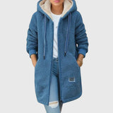 Hooded Teddy Fleece Jacket with Zip Front and Ribbed Cuff