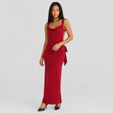 Backless Maxi Dress with Cowl Neck and Tie-Back