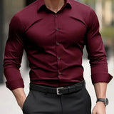 Slim Fit Button Up Shirt with Spread Collar and Long Sleeves