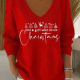 Christmas Sweater for Women V Neck Knit Pullover with Christmas Tree Print and Long Sleeves for Holiday Season