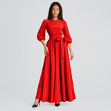A-Line Maxi Dress with Tie Waist and Balloon Sleeves