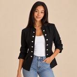 Women's Button Front Blazer with Stand Collar and Three Quarter Sleeves