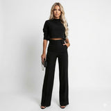 Cropped Top and High-Waisted Wide-Leg Pants Set