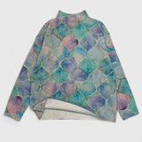 Patterned Turtleneck Knit Sweater with Metallic Trim
