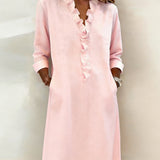 V-Neck Shift Dress with Ruffle Front