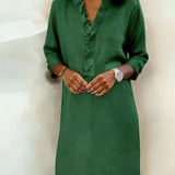 V-Neck Shift Dress with Ruffle Front