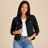 Women's Denim Jacket with Button Front and Flap Chest Pockets