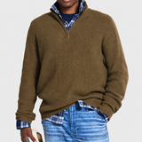 Men's Quarter Zip Knit Sweater with Stand Collar and Ribbed Texture