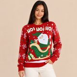 Christmas Sweater for Women with Santa Claus Sleigh Graphic Snowflake Pattern Crew Neck and Long Sleeves