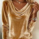 Velvet-Look Top with Cowl Neck and Long Sleeves