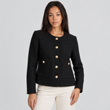 Cropped Tweed Blazer with Button Front and Patch Pockets