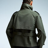 Cropped Jacket with Stand Collar and Double Breasted Button Front