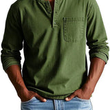 Men's Long Sleeve Button-Neck Shirt with Chest Pocket