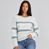 Fuzzy Knit Sweater with Fair Isle Pattern and Long Sleeves