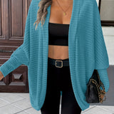 Open-Front Cardigan with Batwing Sleeves and Ribbed Knit