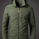 Men's Hooded Jacket – Full-Zip Outdoor Style with Stand Collar and Zippered Chest Pocket