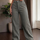Wide-Leg Corduroy Pants with High Waist