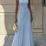 Sleeveless Pleated Maxi Dress with Boat Neck