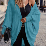 Open-Front Cardigan with Batwing Sleeves and Ribbed Knit