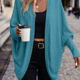 Open-Front Cardigan with Batwing Sleeves and Ribbed Knit