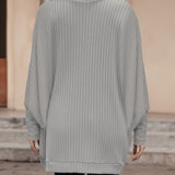 Open-Front Cardigan with Batwing Sleeves and Ribbed Knit