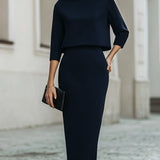 Pencil Skirt and Boat Neck Top Two-Piece Set