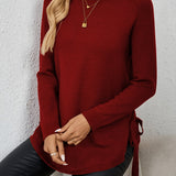Long Sweater with Side Slits and Long Sleeves