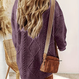 Cable Knit Mini Sweater Dress with Ribbed Trim