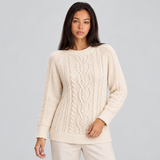 Cable Knit Sweater with Ribbed Trim and Long Sleeve